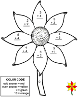 Add and Color by Number - Based on Even/ Odd - Single Digit - Math Worksheet Sample#1