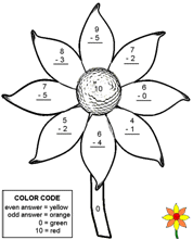 Subtract and Color by Number - Based on Even/ Odd - Single Digit - Math Worksheet Sample#1