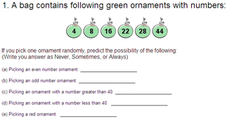Probability - Never, Sometimes, or Always - Set 1 -  Math Worksheet Sample #1