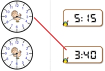 Time - 5 Minute Increments - Match analog and digital clocks -  Math Worksheet Sample #1