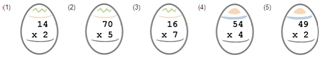 Multiplication : 1-2 Digits - Level B2 (Medium - 2 digit # x 1 digit #) - Math Worksheet SampleDynamic #3