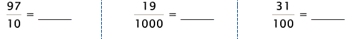 Convert - Fractions to Decimals - Level A2 - Proper/Improper Fractions, Denominator 10, 100, 1000 - Math Worksheet SampleDynamic