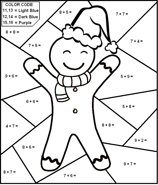 Christmas Worksheet Color By Number Math Worksheet For Kids Addition Subtraction