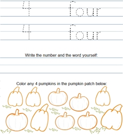 Trace Number and Word -  -  Math Worksheet Sample Number 4
